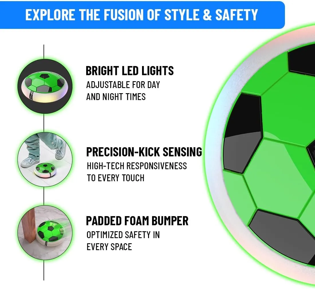 Air Football Smart - Hover Soccer Ball - Inbuilt Rechargeable Battery - Indoor Outdoor Toys with Attractive LED Light - Soft Foam Bumper Floating Disk - Birthday Gift for Boys and Girls