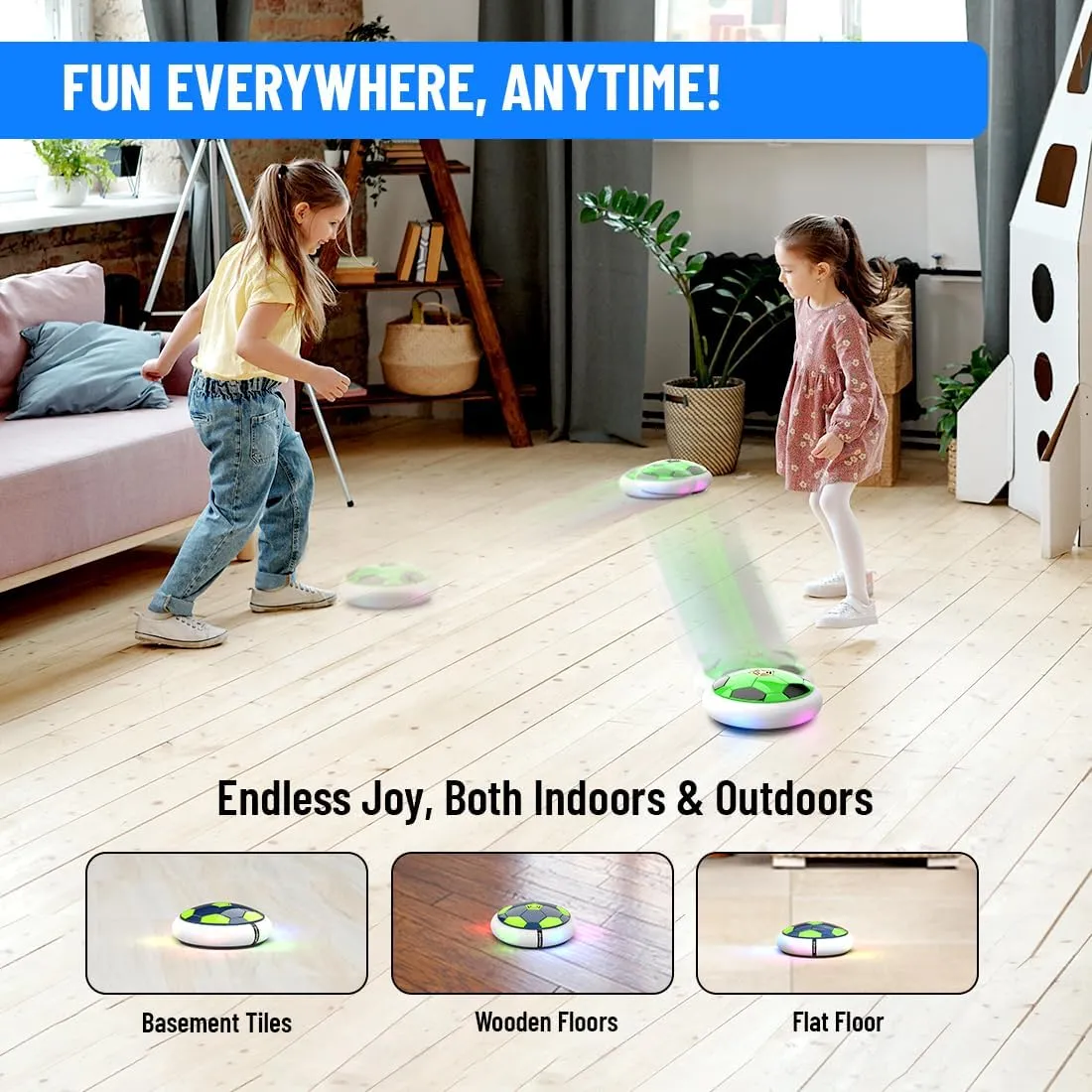 Air Football Smart - Hover Soccer Ball - Inbuilt Rechargeable Battery - Indoor Outdoor Toys with Attractive LED Light - Soft Foam Bumper Floating Disk - Birthday Gift for Boys and Girls