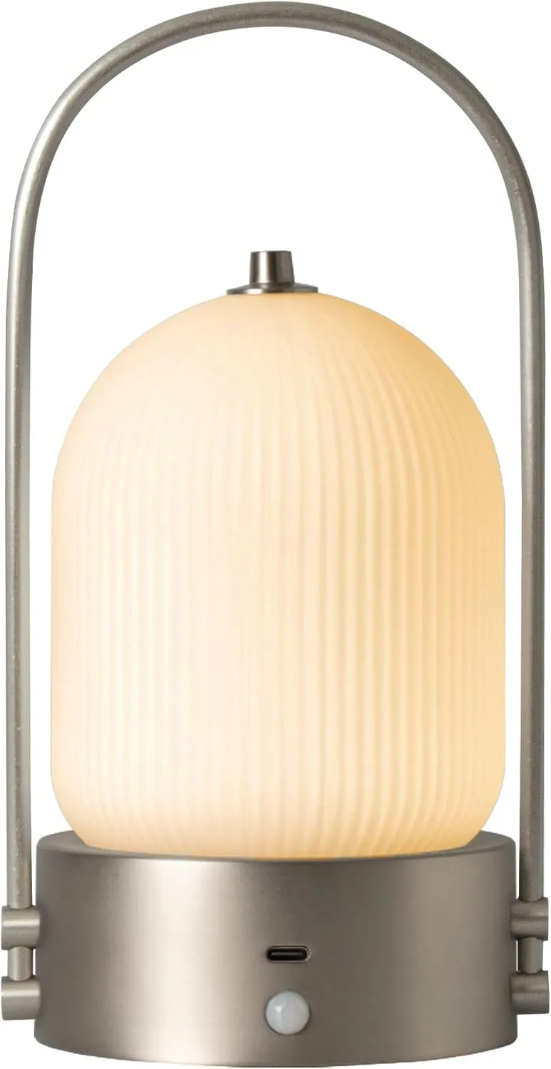 Aisilan Modern Milk Glass Table Lamp with Touch Control, Motion Sensor Table Lamp Dimmable LED Bedside Nightstand Lights, Rechargeable Desk Lamp for Bedroom Living Room Gift, Brushed Nickel, 3W CCT