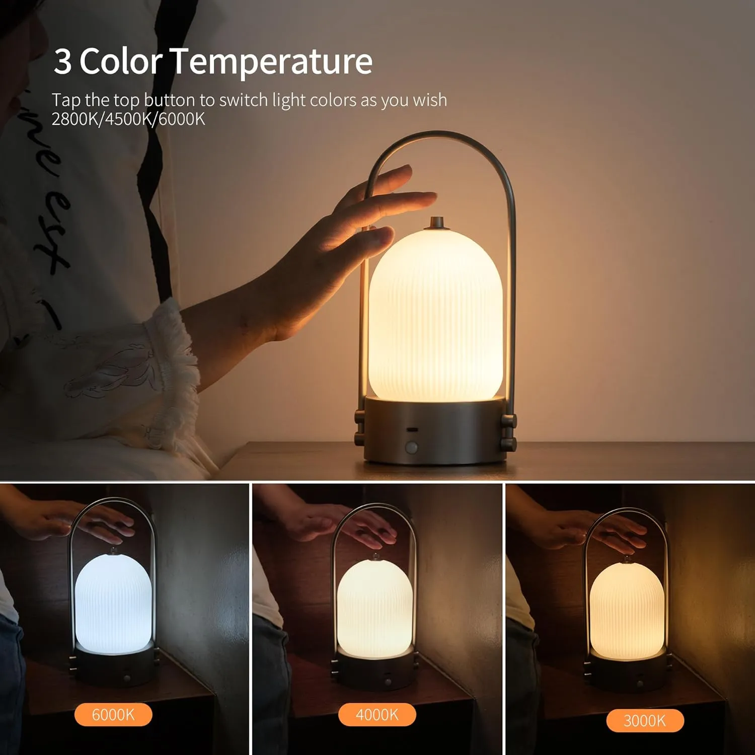 Aisilan Modern Milk Glass Table Lamp with Touch Control, Motion Sensor Table Lamp Dimmable LED Bedside Nightstand Lights, Rechargeable Desk Lamp for Bedroom Living Room Gift, Brushed Nickel, 3W CCT
