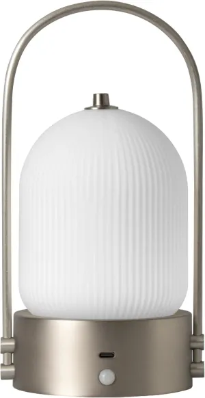 Aisilan Modern Milk Glass Table Lamp with Touch Control, Motion Sensor Table Lamp Dimmable LED Bedside Nightstand Lights, Rechargeable Desk Lamp for Bedroom Living Room Gift, Brushed Nickel, 3W CCT