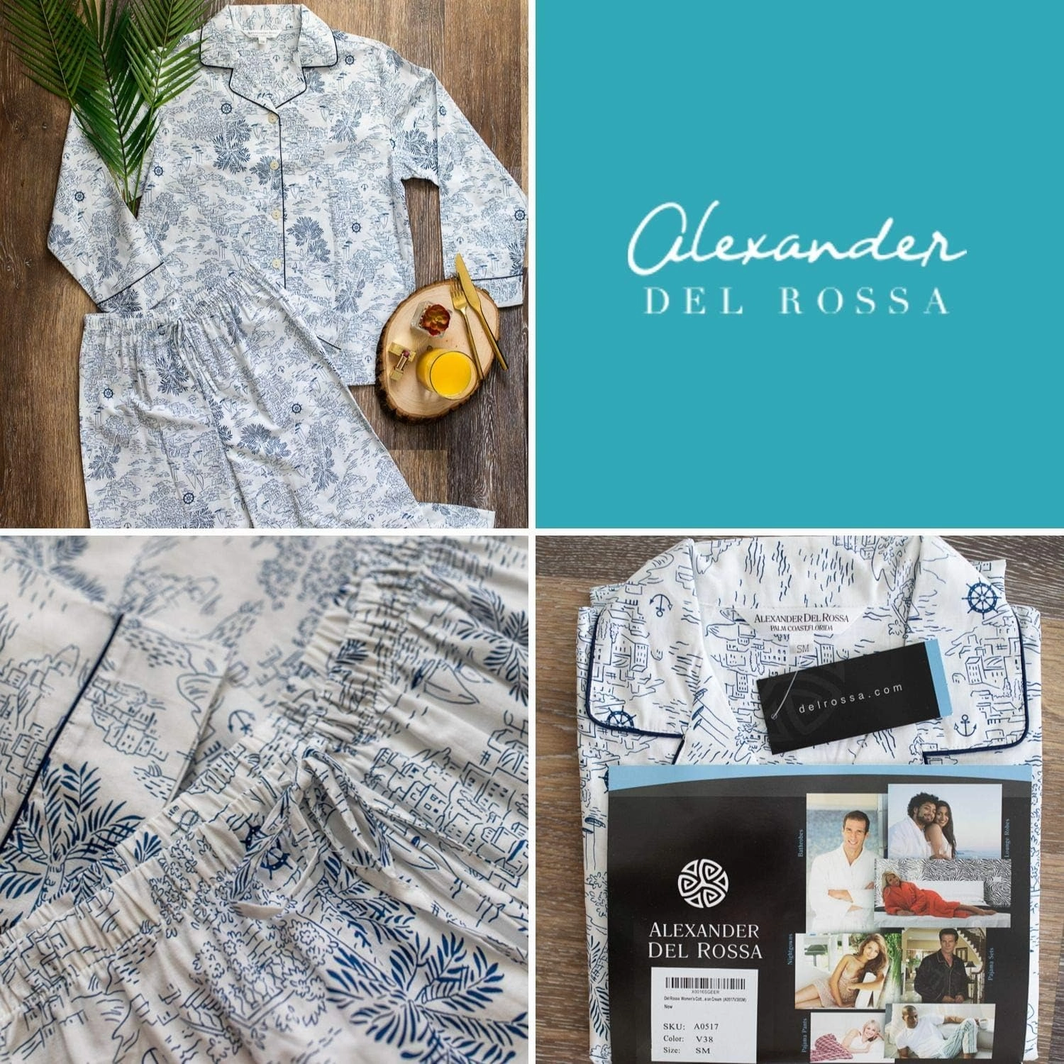 Alexander Del Rossa Women's Lightweight Button Down Pajama Set, Long Cotton Pjs