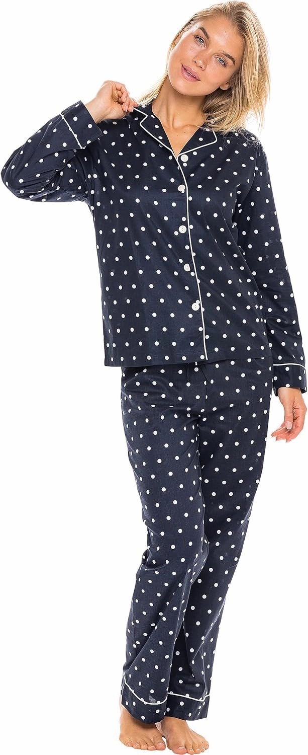 Alexander Del Rossa Women's Lightweight Button Down Pajama Set, Long Cotton Pjs