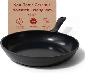 Alva Energy 9.5" Premium Ceramic Nonstick Frying Pan - 100% PFAS/PTFE-Free Non-Toxic - Fast Even Heating - Stay-Cool Handle - Lightweight & Dishwasher & Induction Safe - Recycled Aluminum
