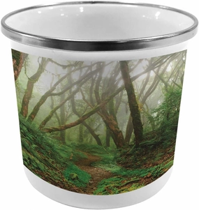 Ambesonne Forest Steel Camping Mug, Spooky Tropical Exotic Fog Jungle in Rainforest Nepal Climate Picture Print, Printed Thermal Cup for Camping and Outdoor Activities, Green Brown