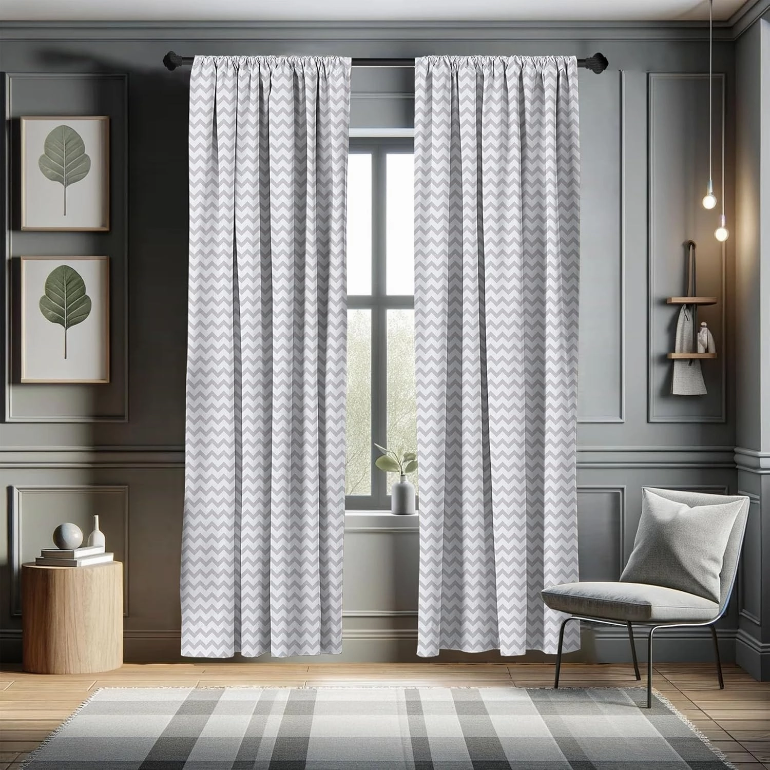 Ambesonne Grey and White Curtains, Chevron Pattern Zigzag Geometrical Arrow Lines Stripes Abstract Print, Window Treatments 2 Panel Set for Living Room Bedroom, Pair of - 28" x 63", Grey White