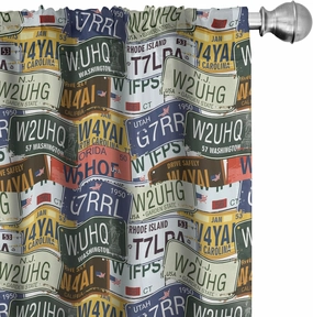 Ambesonne Vintage Window Curtains, Original Retro Style License Plates Personalized Creative Travel Vacation, Lightweight Decor 2-Panel Set with Rod Pocket, Pair of - 28" x 95", Green Blue