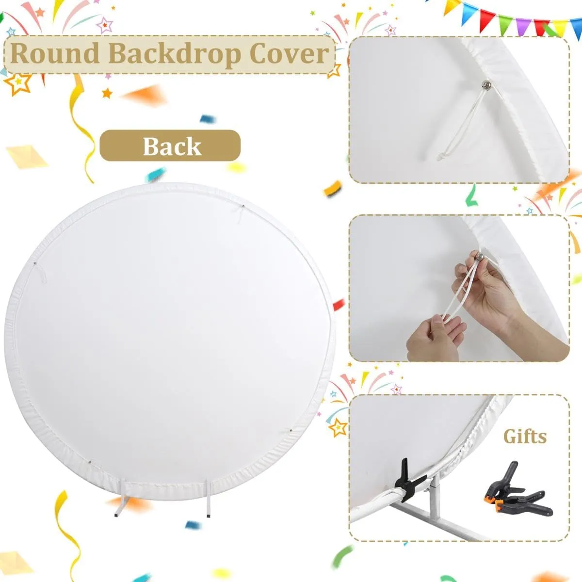 AOFOTO 6.5x6.5ft Hot Air Balloon Round Backdrop Cover Blue Sky White Clouds Travel Away Adventure Theme Circle Photography Background for Baby Shower Kids Birthday Party Decor Photo Booth Props