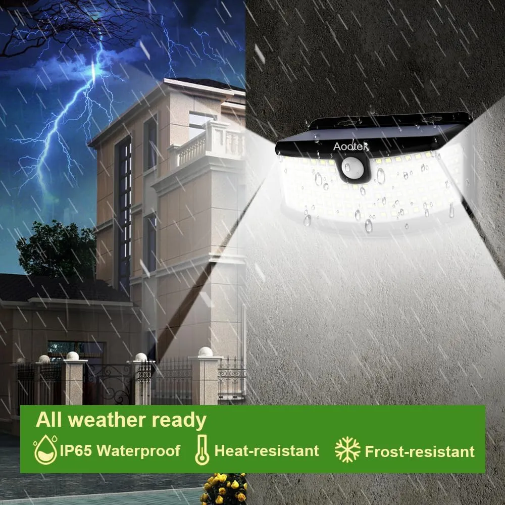 Aootek New Solar Motion Sensor Lights 120 LEDs with Lights Reflector,270° Wide Angle, IP65 Waterproof, Step Lights for Front Door, Yard, Garage, Deck (Back Button 2-Pack)