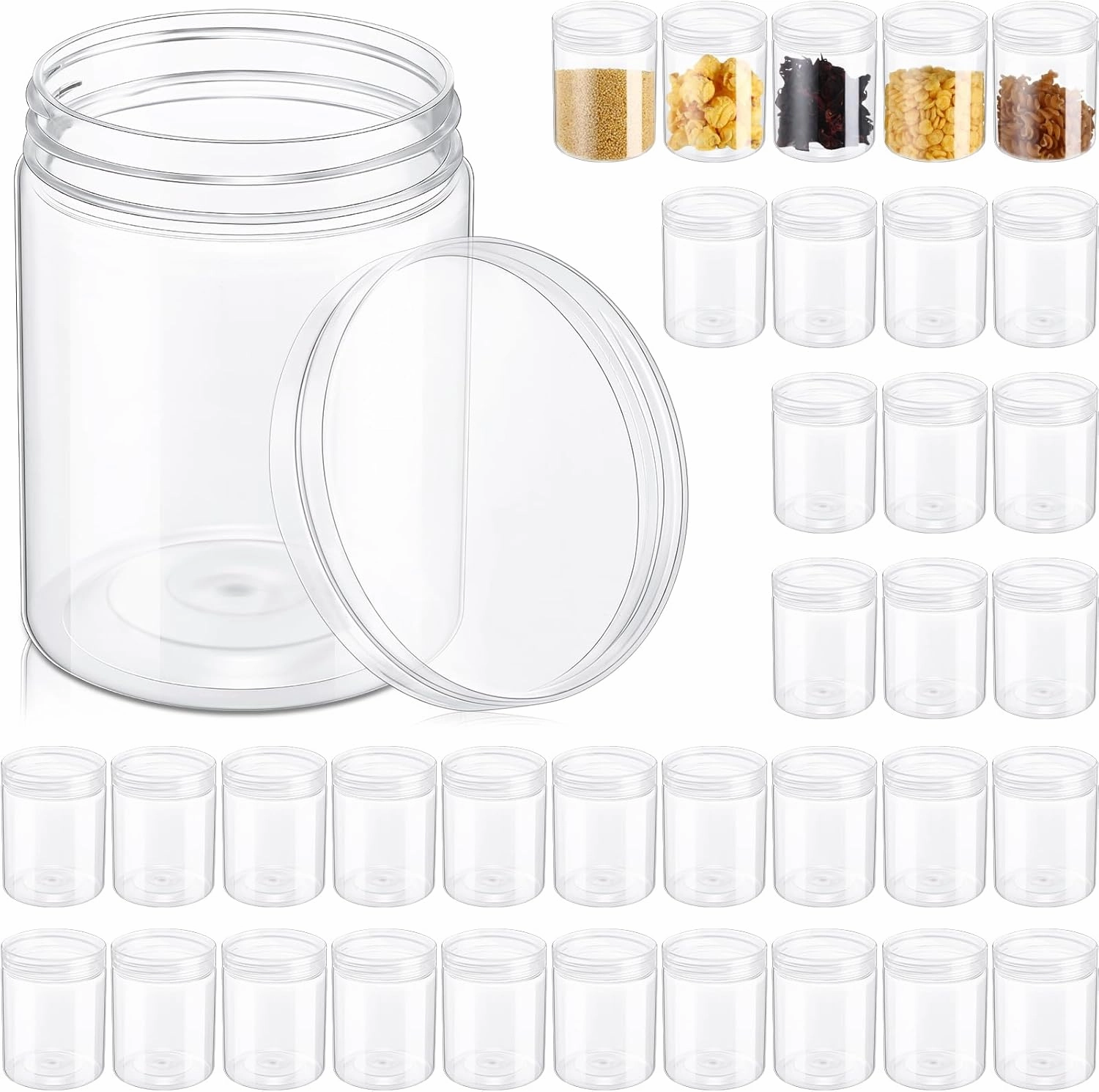 Aoriher 48 Pcs 8oz Plastic Mason Jars with Lids Round Clear Plastic Jars Containers Refillable Small Empty Storage Containers Food Canisters for Kitchen Storage(Clear)
