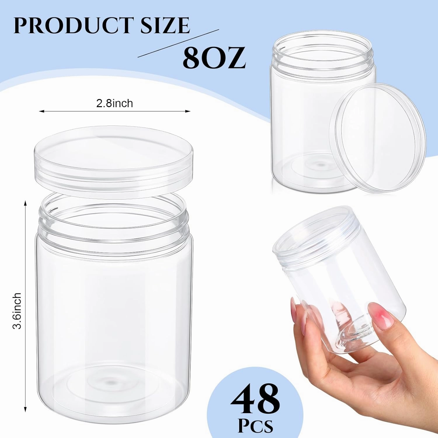 Aoriher 48 Pcs 8oz Plastic Mason Jars with Lids Round Clear Plastic Jars Containers Refillable Small Empty Storage Containers Food Canisters for Kitchen Storage(Clear)