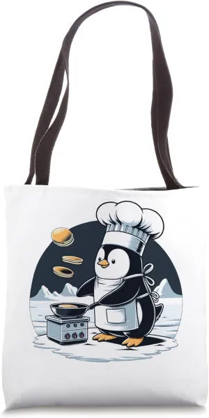 Arctic Penguin Chef Flipping Pancakes Tote Bag