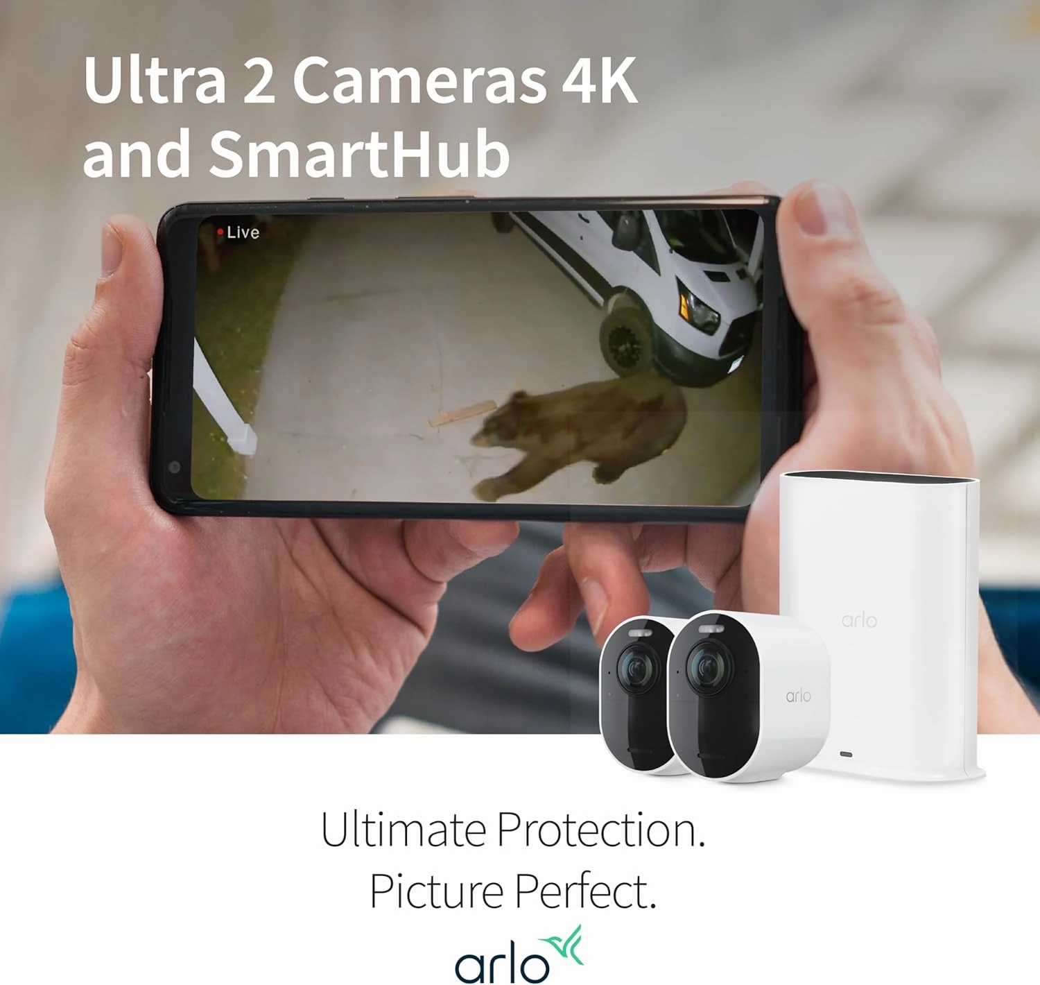 Arlo Ultra 2 Spotlight Camera 4K HDR (2 Cameras, SmartHub Included & Required) | Wireless Home Security Camera | Color Night Vision, Motion Sensor, 180º View, 2-Way Audio, White
