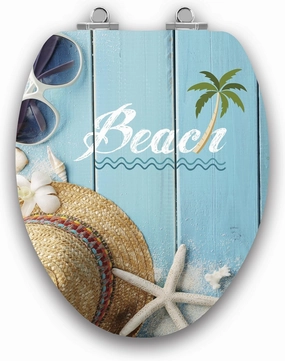 Art of Acryl Elongated Toilet Seat w/Slow Close Chromed Metal Hinges, Wood, Beach