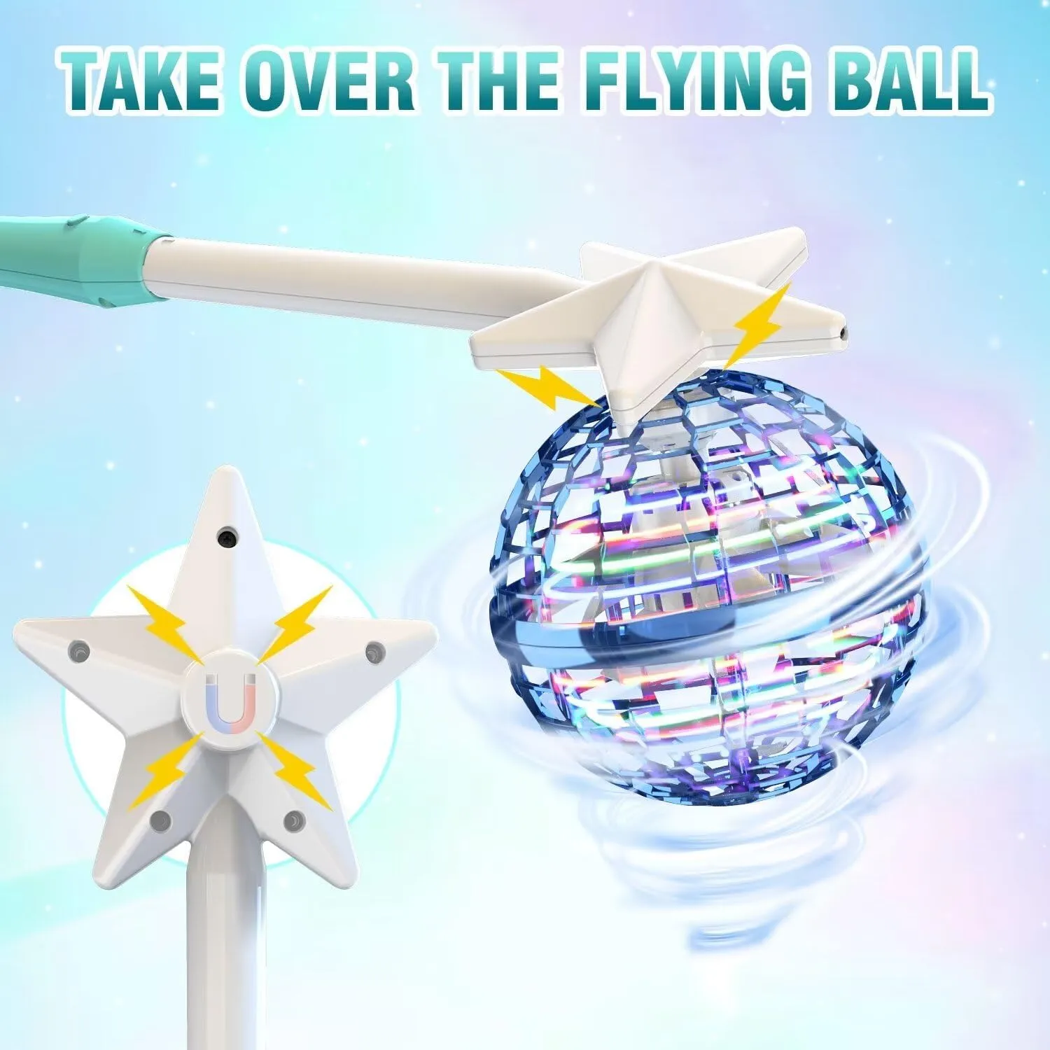 ATHLERIA Blue Flying Orb Ball with Wand,Cosmic Globe Hover Boomerang Mini Drones for Kids,Cool Gadgets Christmas Birthday Gifts Toys for Boy Girl Teens 6 7 8 9 10  Year Old