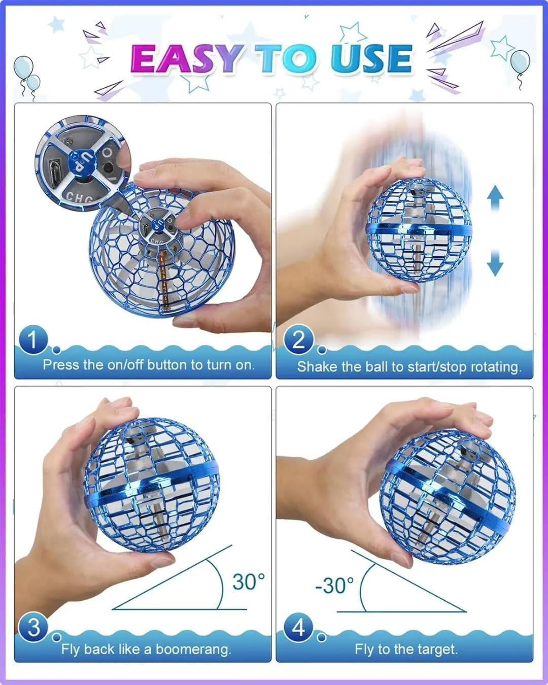 ATHLERIA Blue Flying Orb Ball with Wand,Cosmic Globe Hover Boomerang Mini Drones for Kids,Cool Gadgets Christmas Birthday Gifts Toys for Boy Girl Teens 6 7 8 9 10  Year Old