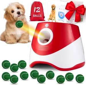 Automatic Ball Thrower for Dogs, Dog Ball Thrower Launcher with 10-30 Ft Distance, Rechargeable Automatic Dog Toy, Dog Ball Launcher - Included 12pcs 2" Balls, for Puppy (Red)