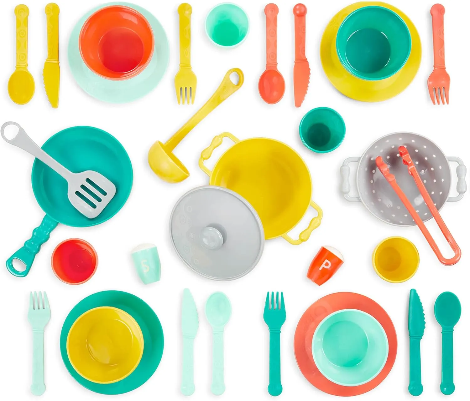B. toys – Play Kitchen Accessories – Cookware, Dishes, Utensils – 33-Piece Play Set for Kids – Pretend Play Toys – 3 Years   – Mini Chef Kitchen Set