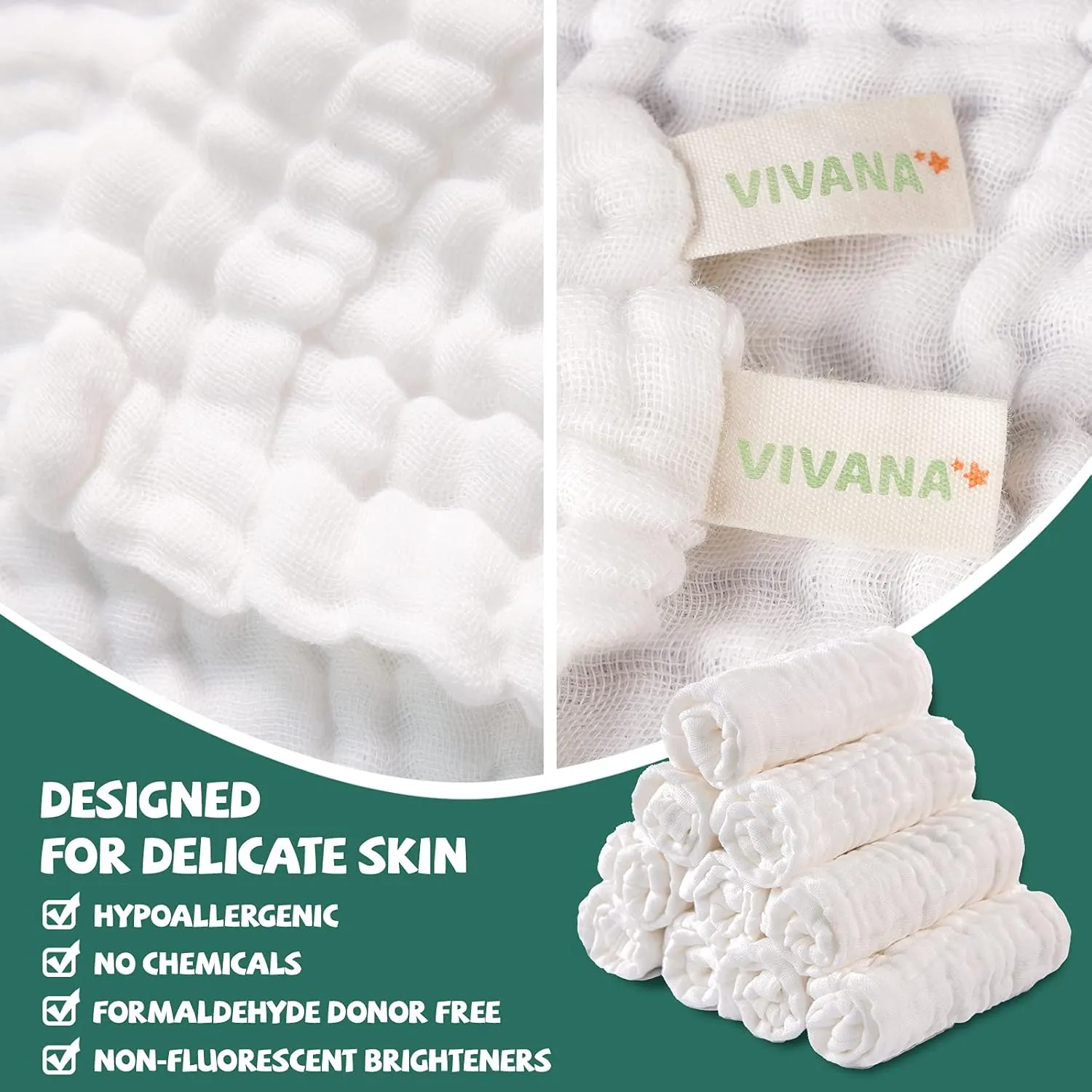 Baby Muslin Washcloths -6 Layer Soft Absorbent Face Towel - Natural Newborn Wipes for Delicate Skin - Baby Registry as Shower