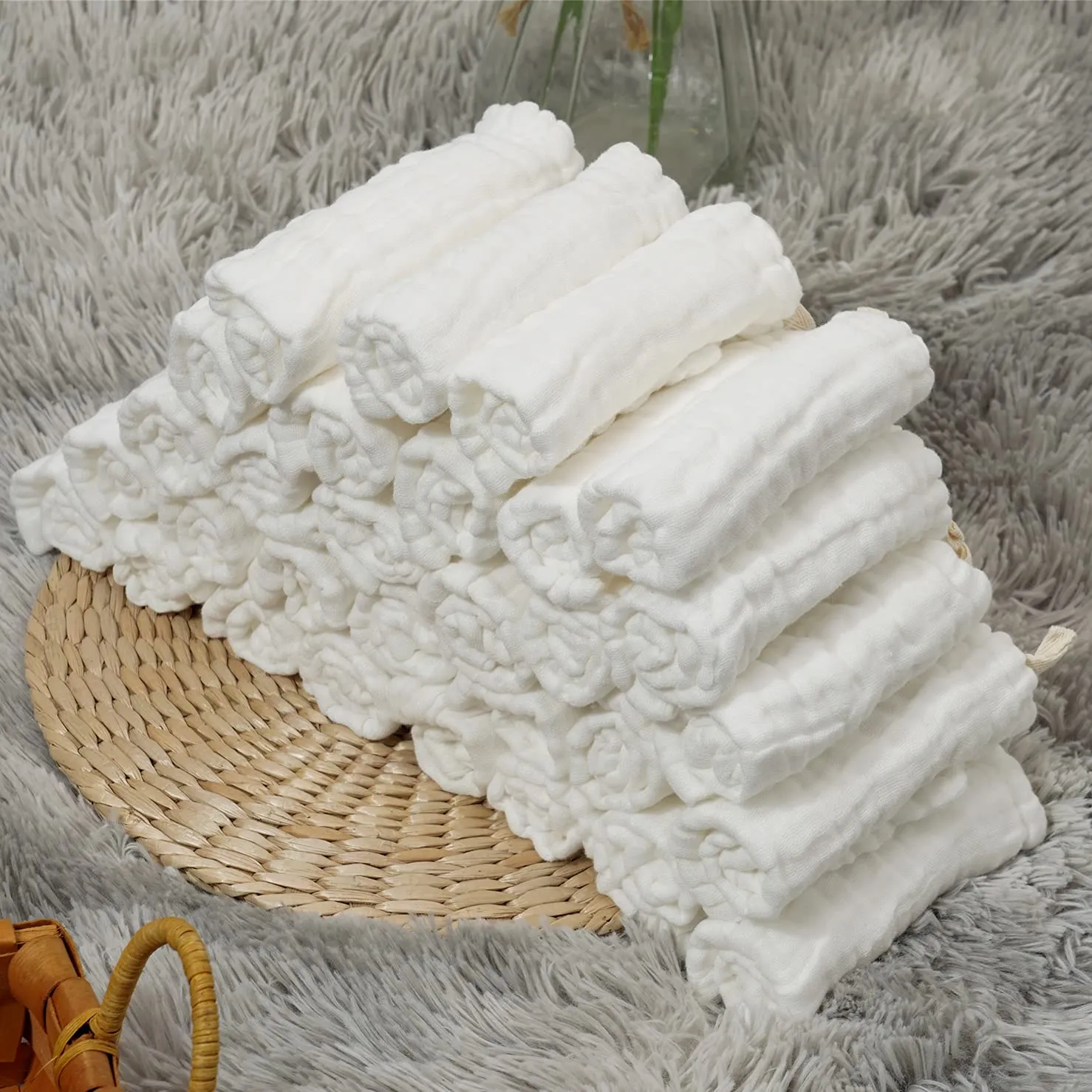 Baby Muslin Washcloths -6 Layer Soft Absorbent Face Towel - Natural Newborn Wipes for Delicate Skin - Baby Registry as Shower