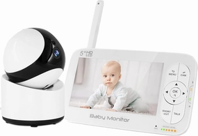 Baby Monitor, 5" 720P Video Baby Monitor with Camera and Audio, 2-Way Talk, 1000ft Range, HD Night Vision, Remote Pan Tilt Zoom, VOX Mode, Temperature Sensor, 5000mAh Rechargeable Battery