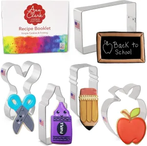 Back to School and Teacher Appreciation Cookie Cutters 5-Pc. Set Made in USA by Ann Clark, Apple, Pencil, Crayon, Scissors, Paper