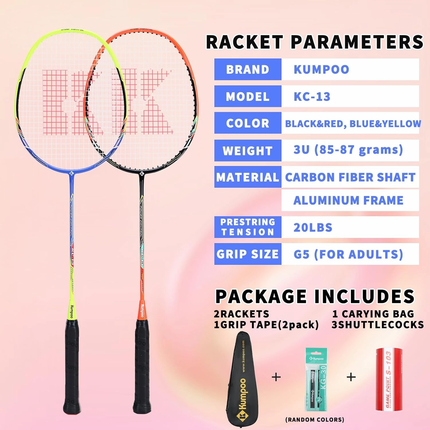 Badminton Racket Professional, Carbon Fiber Shaft Badminton Racket Set with Cover Bag, Pro Badminton Racquet Lightweight for Beginners Outdoor Games