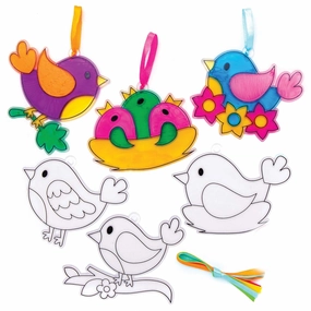 Baker Ross-AT567 Bird Suncatcher Hanging Window Decoration Kits For Children To Paint, Creative Craft Set For Kids (Pack Of 10)