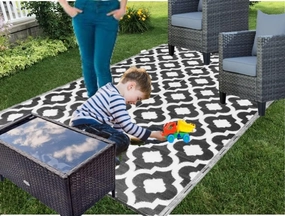 BalajeesUSA Outdoor Rug - 5x7 Black, Reversible Recycled Plastic Straw Outdoor Patio Rugs Clearance Waterproof Large RV Camper Mats 507