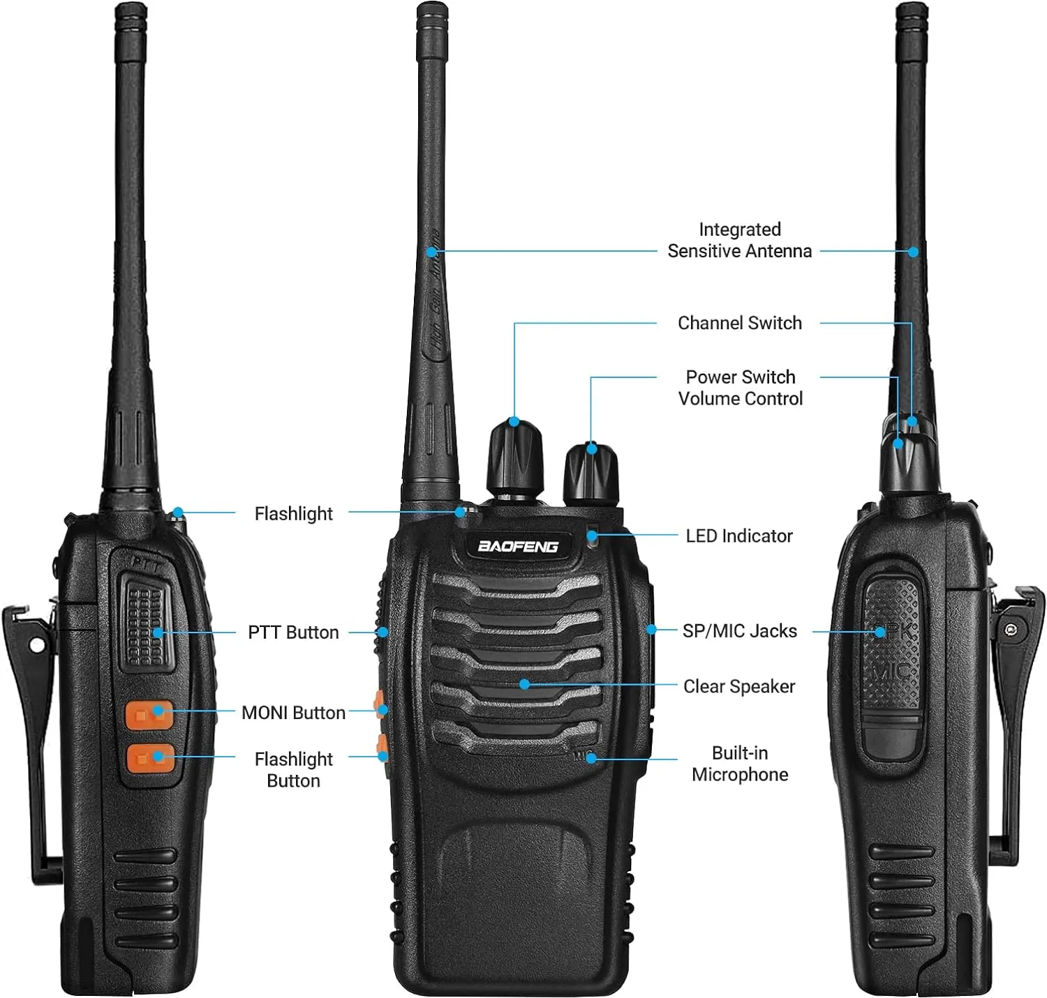 Baofeng Walkie Talkies bf-888s Long Range Two-Way Radios for Adults Rechargeable Handheld Interphone Professional UHF Communicator 3 Pack Walky Talky Set with Earpiece,Li-ion Battery and Charger