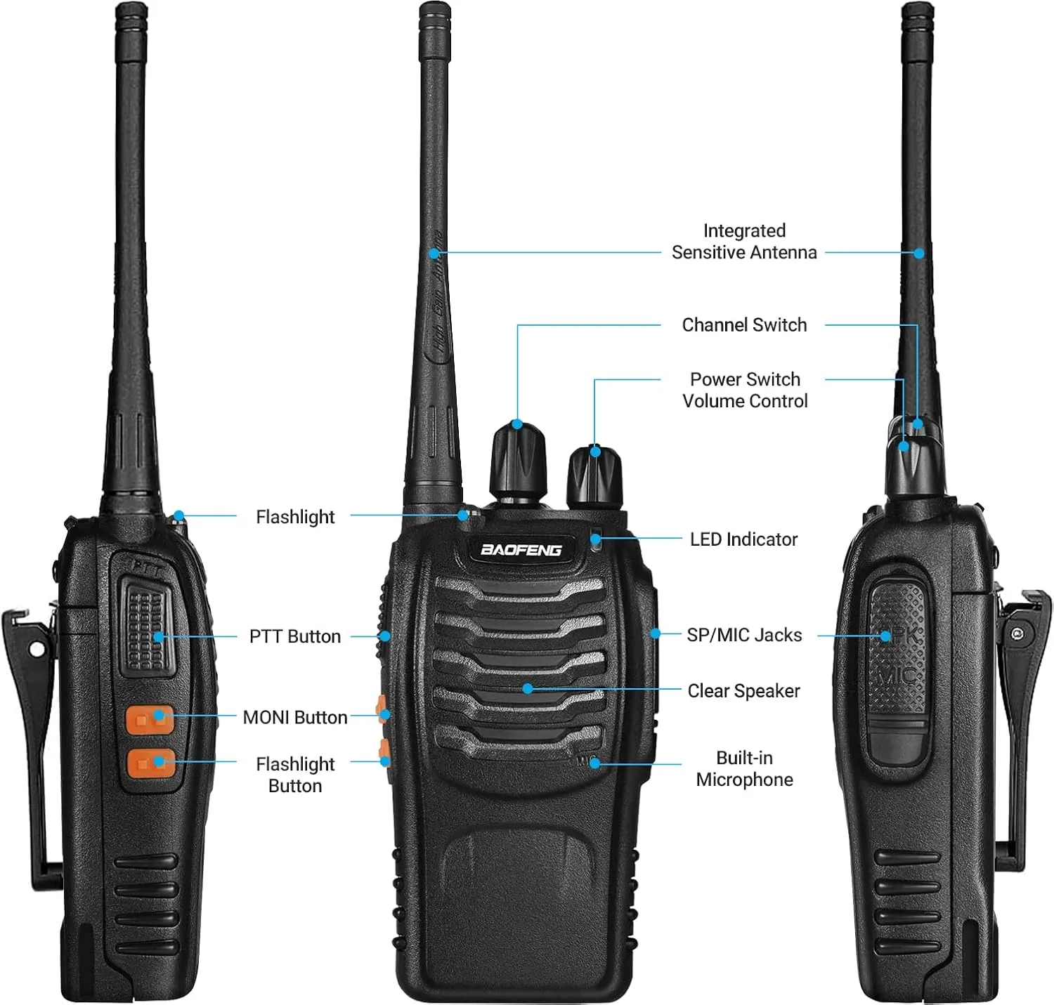 Baofeng Walkie Talkies bf-888s Two-Way Radios Long Range Rechargeable Interphone for Adults Professional Handheld UHF Communicator 6 Pack Walky Talky Set with Earpiece,Li-ion Battery and Charger