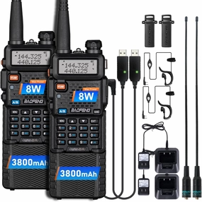 BAOFENG Radios UV-5R 8W Ham Radio Handheld, Rechargerable 3800mAh USB Battery Rapid Long Range Two Way Radio Emergency Walkie Talkies, Dual Band Survival Gear, 2 Pack