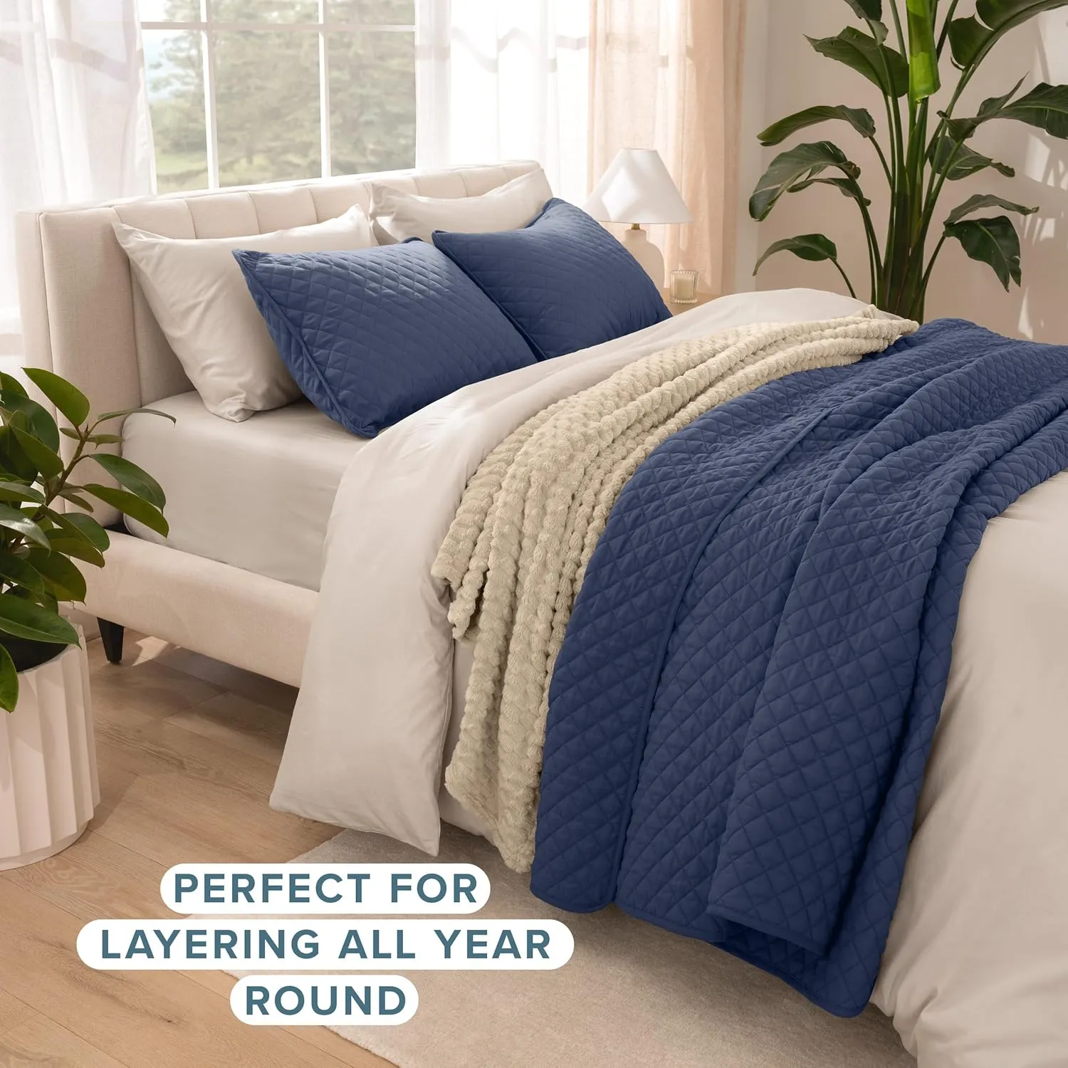 Bare Home Coverlet Set - Lightweight Bed Decor - Comforter Alternative - All-Season Quilted Bedspread (King, Dark Blue)