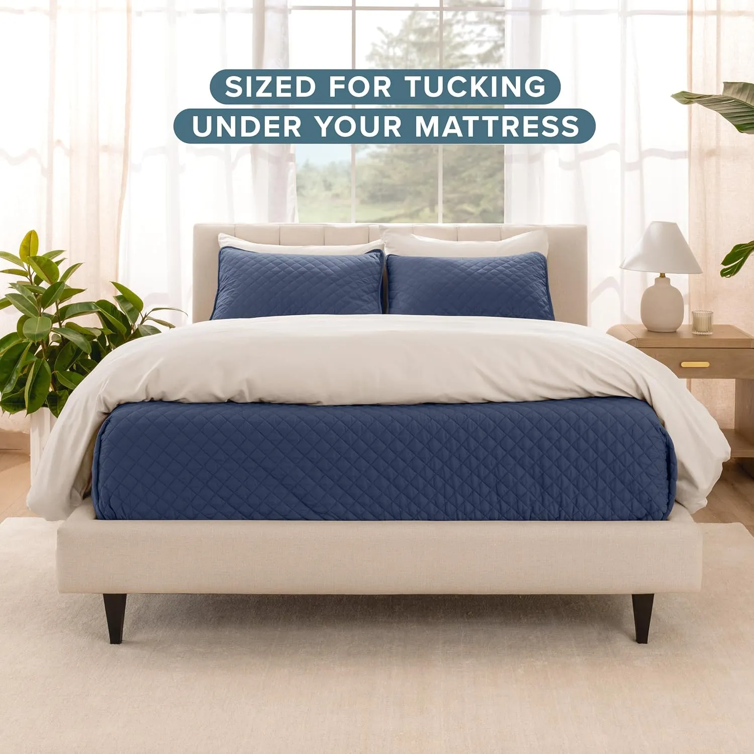 Bare Home Coverlet Set - Lightweight Bed Decor - Comforter Alternative - All-Season Quilted Bedspread (King, Dark Blue)