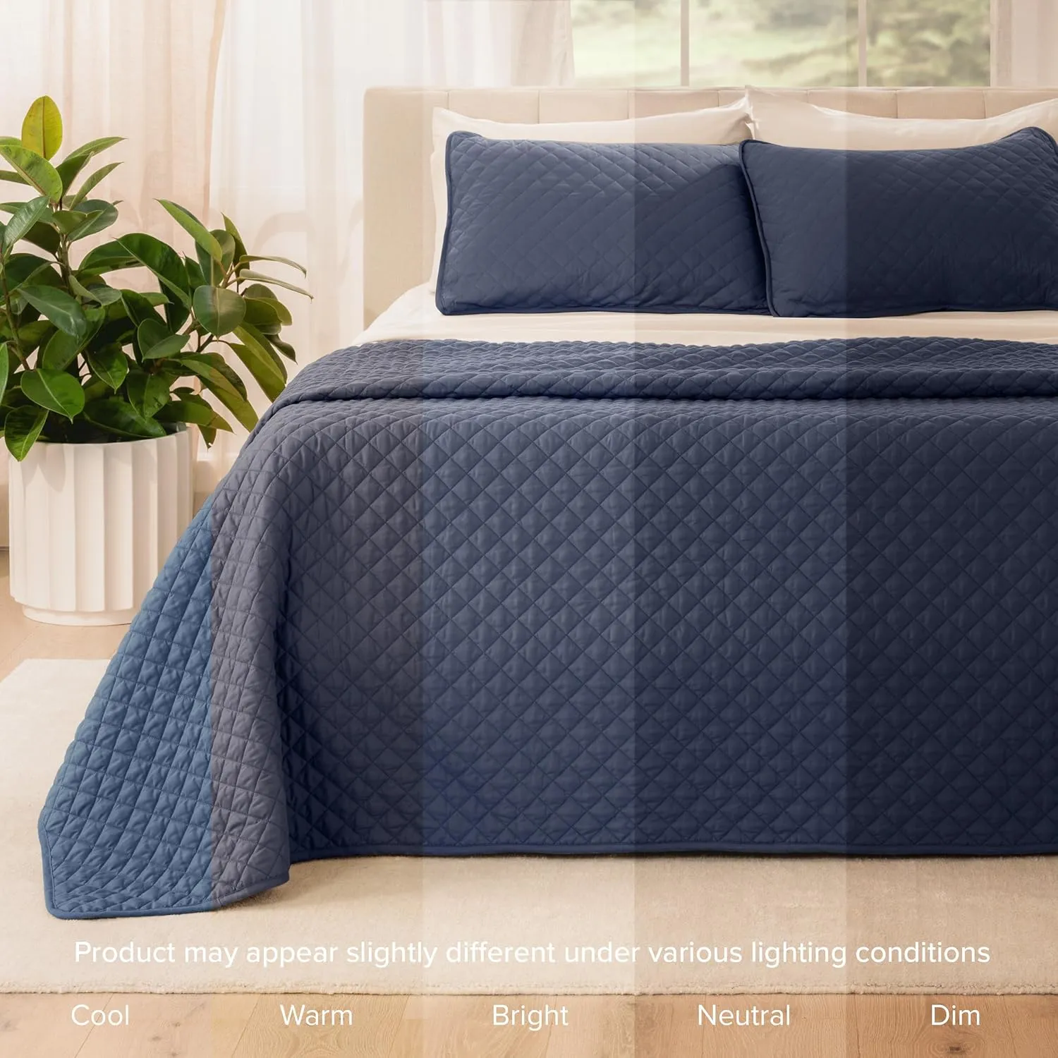 Bare Home Coverlet Set - Lightweight Bed Decor - Comforter Alternative - All-Season Quilted Bedspread (King, Dark Blue)