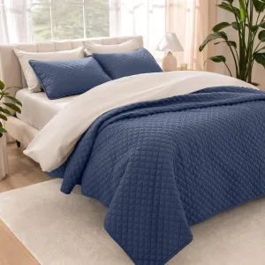 Bare Home Coverlet Set - Lightweight Bed Decor - Comforter Alternative - All-Season Quilted Bedspread (King, Dark Blue)