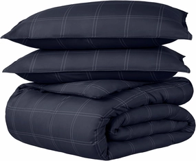 Bare Home Bedding Duvet Cover Set Queen Size - Premium 1800 Super Soft Collection - Lightweight, Duvet Cover - Soft Textured Bedding (Queen, Modern Plaid - Midnight Blue/White)