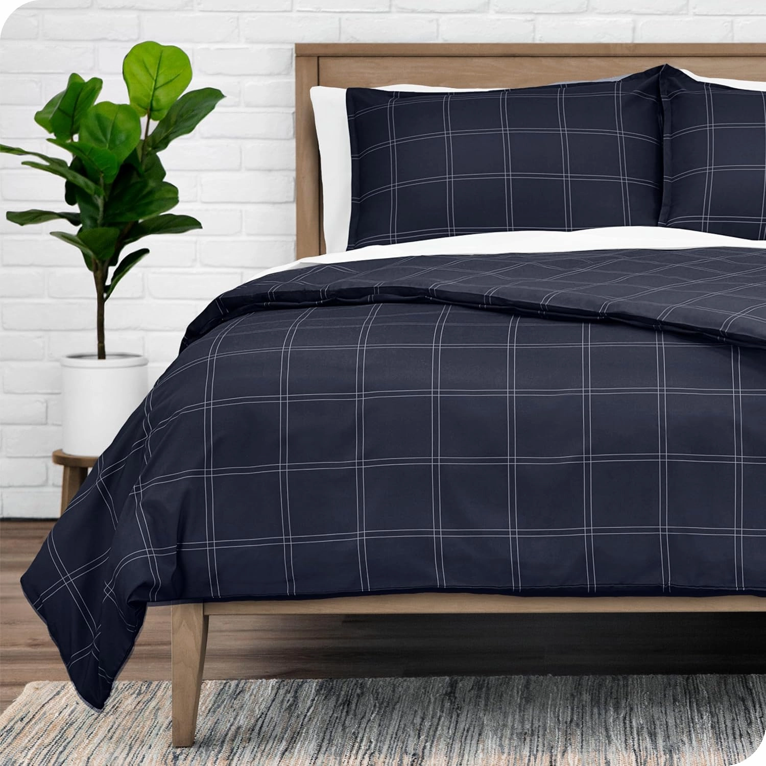 Bare Home Bedding Duvet Cover Set Queen Size - Premium 1800 Super Soft Collection - Lightweight, Duvet Cover - Soft Textured Bedding (Queen, Modern Plaid - Midnight Blue/White)