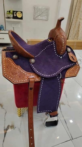 Barrel Racing Western Horse Saddle Wooden Tree Handmade Premium Leather Comfort Horse Trail Equestrian Tooled Carved Horse Riding Saddle Size: 10"-18 inches Seat Available, AF02
