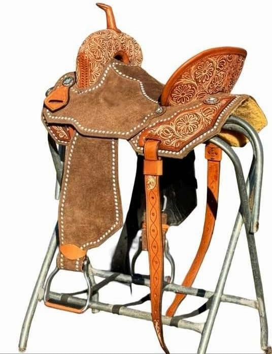 Barrel Racing Western Horse Saddle Wooden Tree Handmade Premium Leather Comfort Horse Trail Equestrian Tooled Carved Horse Riding Saddle Size: 10"-18 inches Seat Available, AF06