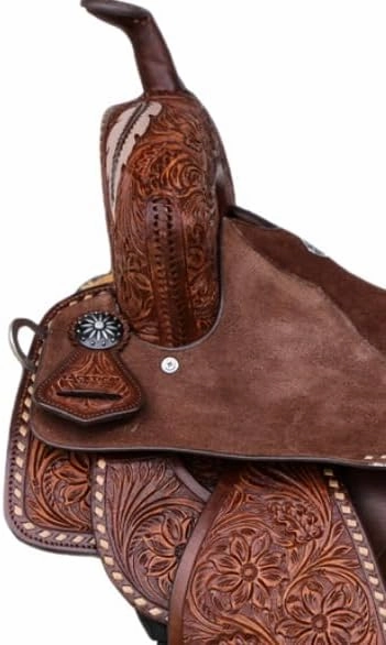 Barrel Racing Western Horse Saddle Wooden Tree Handmade Premium Leather Comfort Horse Trail Equestrian Tooled Carved Horse Riding Saddle Size: 10"-18 inches Seat Available, AF07