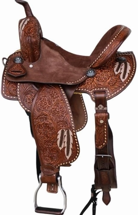 Barrel Racing Western Horse Saddle Wooden Tree Handmade Premium Leather Comfort Horse Trail Equestrian Tooled Carved Horse Riding Saddle Size: 10"-18 inches Seat Available, AF07