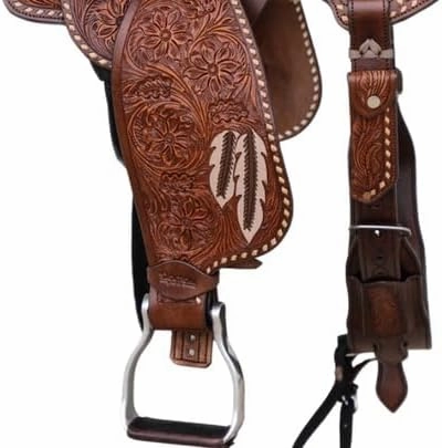 Barrel Racing Western Horse Saddle Wooden Tree Handmade Premium Leather Comfort Horse Trail Equestrian Tooled Carved Horse Riding Saddle Size: 10"-18 inches Seat Available, AF07