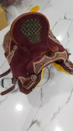 Barrel Racing Western Horse Saddle Wooden Tree Handmade Premium Leather Comfort Horse Trail Equestrian Tooled Carved Horse Riding Saddle Size: 10"-18 inches Seat Available, AF12