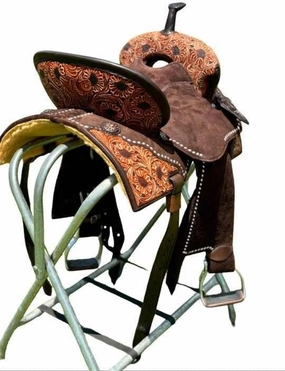 Barrel Racing Western Horse Saddle Wooden Tree Handmade Premium Leather Comfort Horse Trail Equestrian Tooled Carved Horse Riding Saddle Size: 10"-18 inches Seat Available, AF16