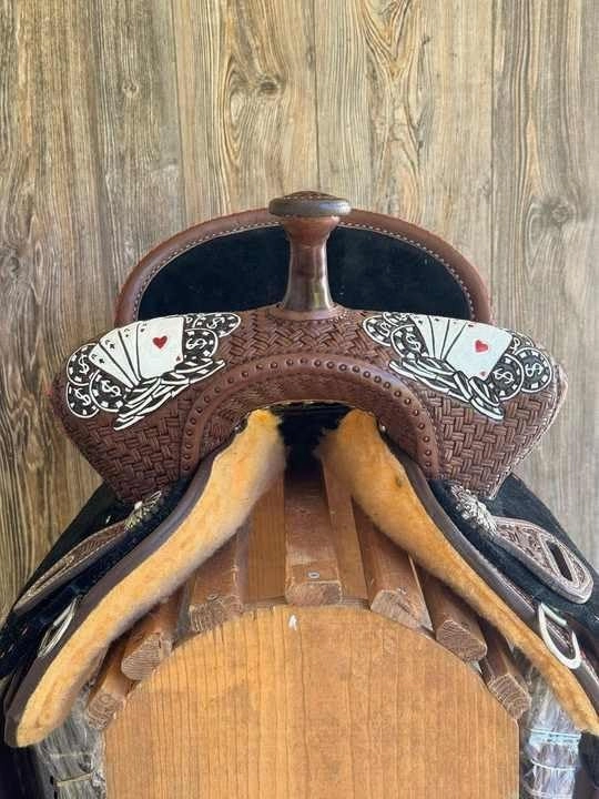 Barrel Racing Western Wooden Tree Horse Saddles Handmade Premium Leather Comfort Horses Trail Equestrian Tooled Carved Horse Saddle Riding Size: 10-18 inches Seat, KT01