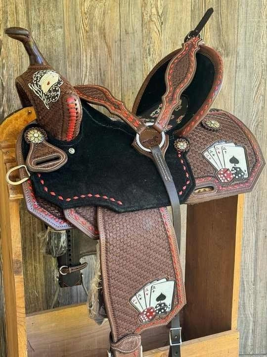 Barrel Racing Western Wooden Tree Horse Saddles Handmade Premium Leather Comfort Horses Trail Equestrian Tooled Carved Horse Saddle Riding Size: 10-18 inches Seat, KT01
