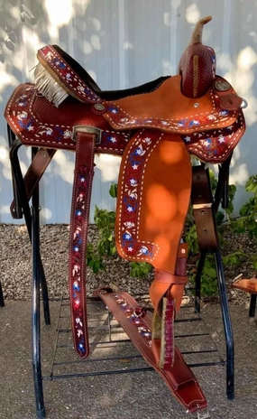 Barrel Racing Western Wooden Tree Horse Saddles Handmade Premium Leather Comfort Horses Trail Equestrian Tooled Carved Horse Saddle Riding Size: 10-18 inches Seat, KT11