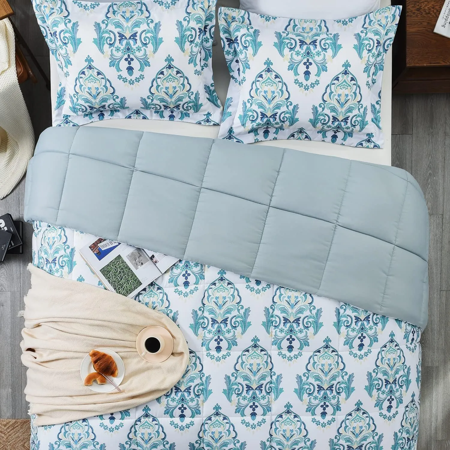 Basic Beyond Queen Comforter Set - Green Floral Comforter Set Queen Size,Lightweight Down Alternative Bed Comforter Queen Set(Green,Queen)