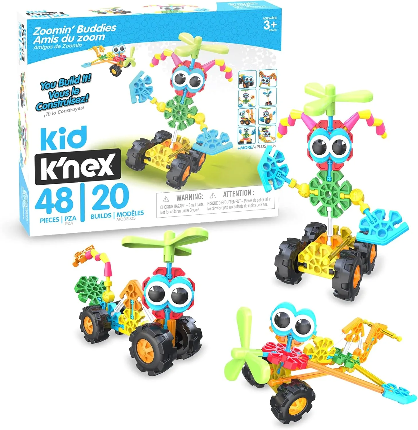 Basic Fun Kid K'NEX | Zoomin' Buddies 20 Model | Kids Craft Set with 48 Pieces | Educational Toys for Kids, Fun and Colourful Building Toys for Boys and Girls, Construction Toys Ages 3 85053